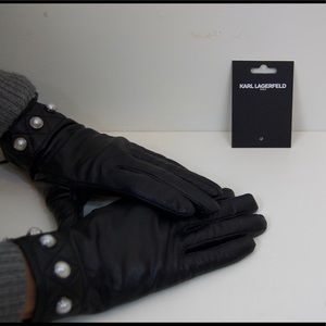 Black Pearl Embellished Leather Gloves